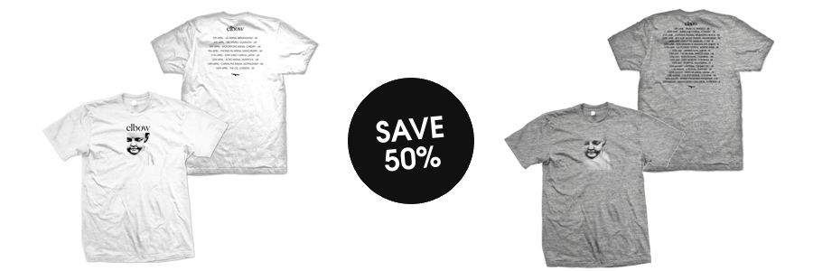 50% off classic elbow tour t-shirts